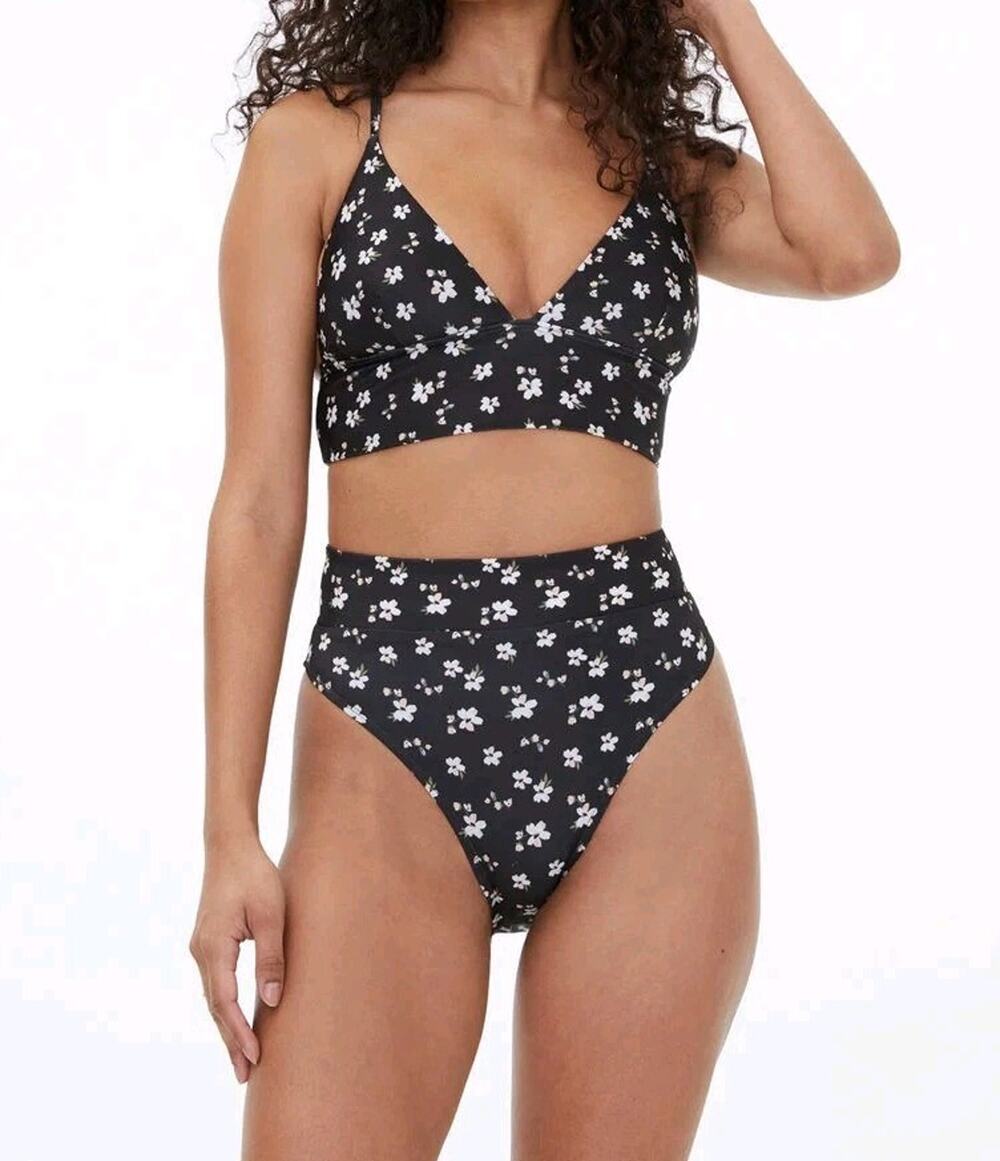 Aeropostale Swimsuit Bikini Black Floral Top Size Small, Bottom Size Medium